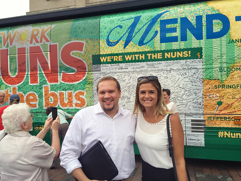 Evan and Erin staff an Integrity House Event - Nuns on the Bus