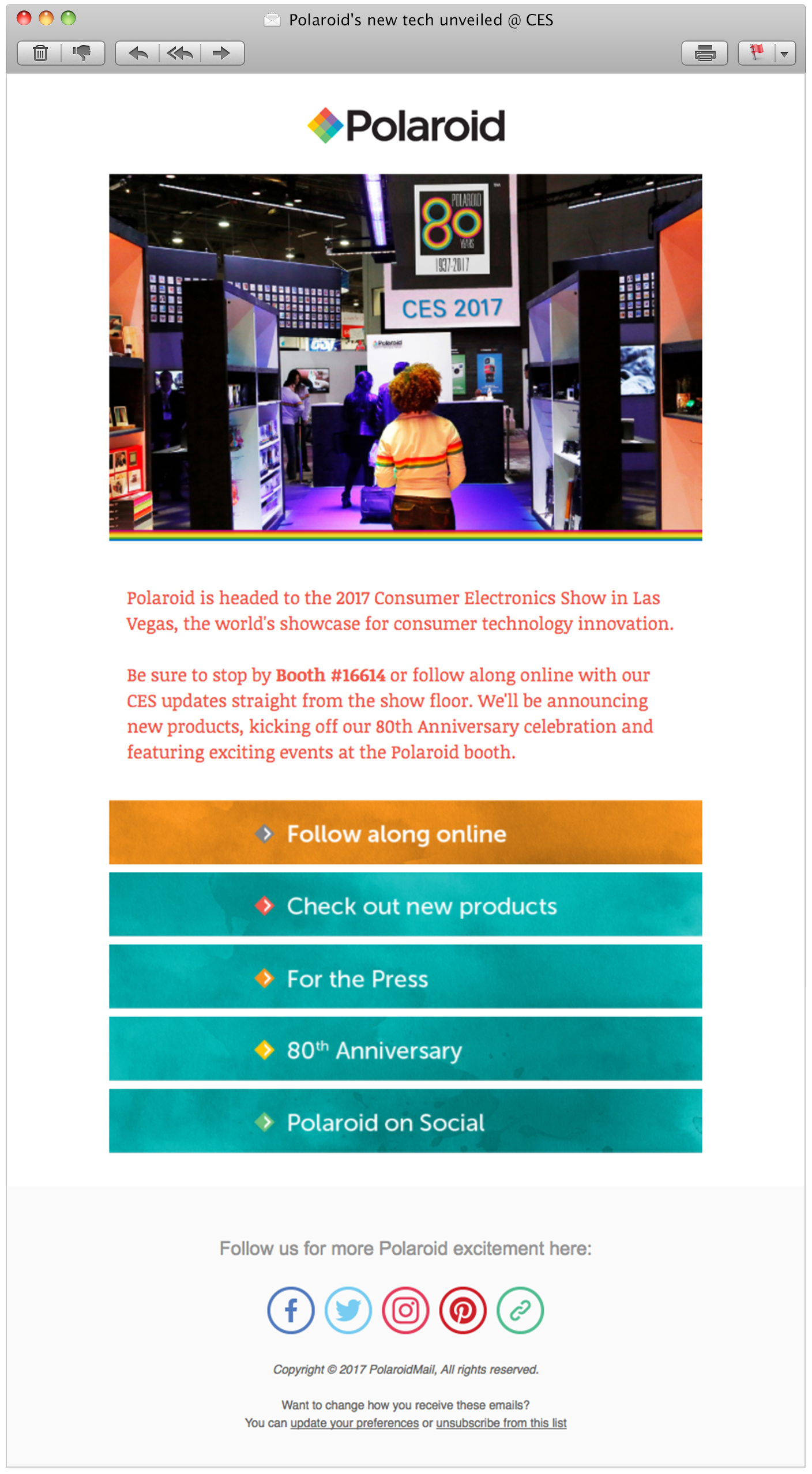 CES 2017 email blast screenshot