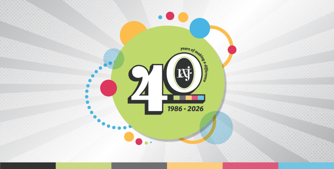 R&J 40th anniversary logo: 40 years of making a difference, 1986–2026, on a colorful burst design.