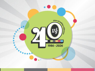 R&J 40th anniversary logo: 40 years of making a difference, 1986–2026, on a colorful burst design.