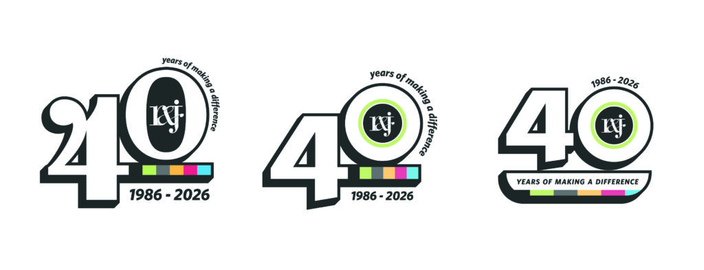 R&J 40th anniversary logo, 1986–2026: three variations reading '40 years of making a difference.'